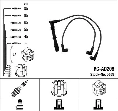 Produktbild von NGK 0508 Zündkabelsatz Zündleitungssatz für AUDI COUPE (89, 8B) 90 (89, 89Q, 8A, B3) COUPE (81, 85)