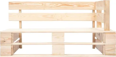 A wooden corner bench made from pallets, shown against a white background.