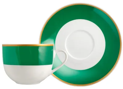Produktbild von H&H Set mit 6 smaragdgrünen und goldenen Porzellantassen, CC220
