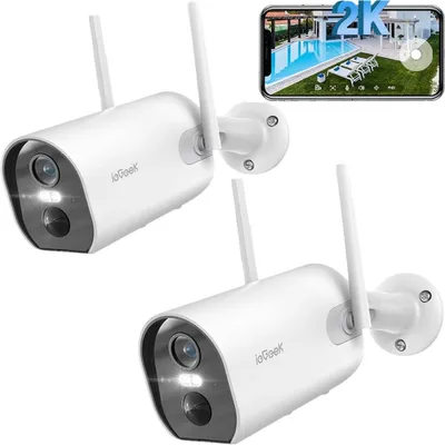 Produktbild von Überwachungskamera mit Farb-Nachtsicht, Bewegungserkennung, 2-Wege-Audio, 2.4 GHz WLAN, 3MP HD für Außen, 2er-Set, IP65