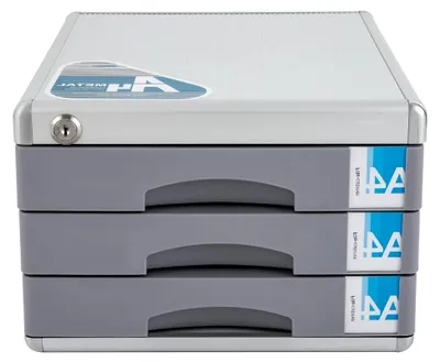 Produktbild von Aluminium Dokumentenbox mit Schloss und 3 Schubladen zur Aufbewahrung