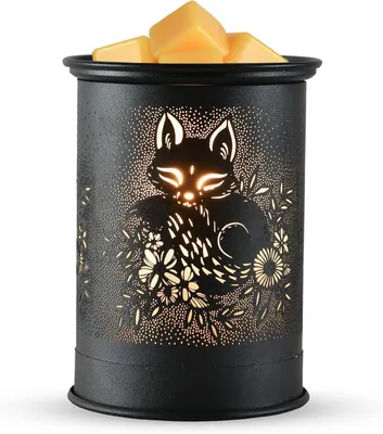 Productafbeelding van Metalen wasverwarmer - Kaarsbrander decoratie - Huisgeur verspreiden - Uniek vossen design - 10 x 10 x 13 cm - Voskleuren