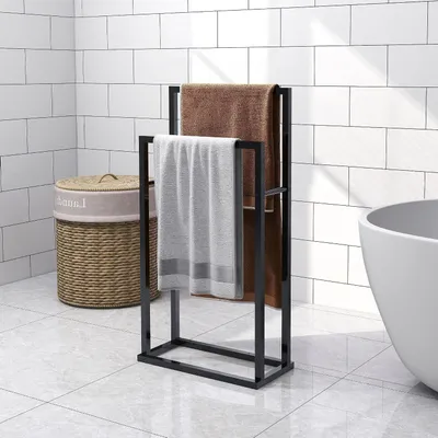 Zdjęcie produktu dla Wieszak na ręczniki - Półka na ręczniki - Organizer do łazienki - Dwupoziomowy - 445 x 86 cm - Czarny