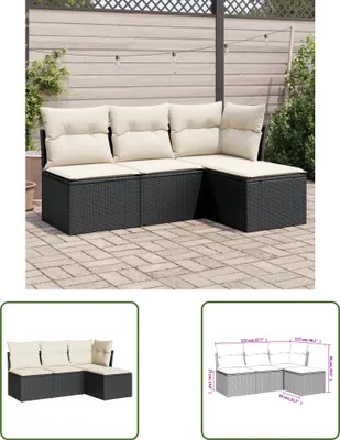 Produktbild von The Living Store 4-tlg. Garten-Sofagarnitur mit Kissen Schwarz Poly Rattan