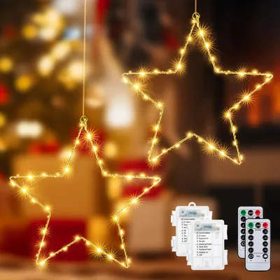 2er-Set LED-Weihnachtssterne, 80 LEDs, warmweiß, batteriebetrieben