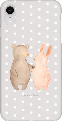 Produktbild von Mr. & Mrs. Panda Iphone XR Handyhülle Bär und Hase Umarmen - Grau Pastell - Geschenk, Beste Freundin, Umarmung, Freundinnen, Handy Case, Premium Kunststoff, für Immer