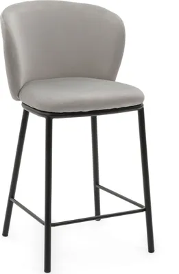 Produktbild von NEW HOME Barhocker BARI Esszimmerhocker gepolsterter Wohnzimmerhocker mit Steppung - hellgrau - moderne Samt Velour Möbel
