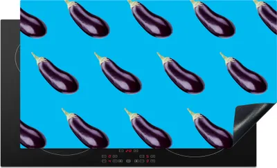 Produktbild von KitchenYeah© Herdabdeckplatte Gemüse - Aubergine - Muster - Blau , 89x51cm, Küche Deko, Glaskeramikkochfeld Herdabdeckung, Abdeckplatte fùr Kochfeld