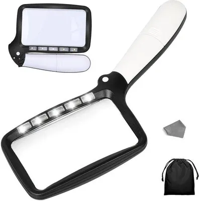 Produktbild von Unyqoos® Vergrößerungsglas mit LED-Beleuchtung 5x – ergonomische Leselupe für Senioren, Hobby & Sammeln, tragbar