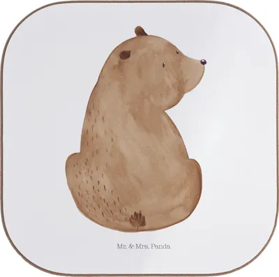 Produktbild von Mr. & Mrs. Panda Untersetzer für Gläser Bär Schulterblick - Weiß - Geschenk, Bärenliebe, gläseruntersetzer, Tischschoner, Motivation, Tischuntersetzer, Selbstachtung