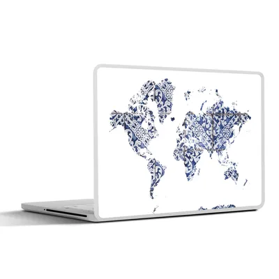 Produktbild von MuchoWow® Laptop Aufkleber Sticker Cover Weltkarte - Delfter Blau - Weiß 30x22 cm - Laptop-Sticker