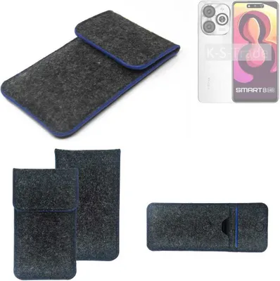 Produktbild von K-S-Trade Handy-Hülle Schutz-Hülle kompatibel mit Infinix Smart 8 India Filztasche Pouch Tasche Case Sleeve Filzhülle dunkelgrau, blauer Rand