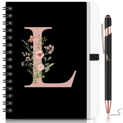 Immagine prodotto di Quaderno B6 con set di penne, 2 pezzi, personalizzabile con iniziali e motivi floreali, ideale come regalo