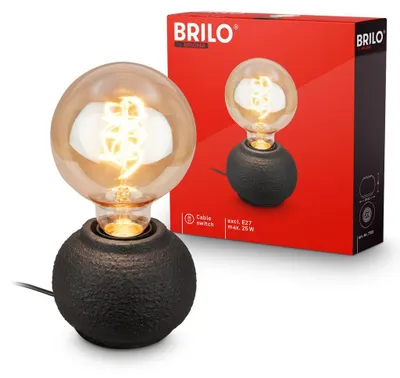 Produktbild von Briloner Tischleuchte Keramikfuß Ø10x8 cm E27 Fassung max. 25W Kabelschalter Schwarz - Tischlampe Wohnzimmer Schlafzimmer Flur