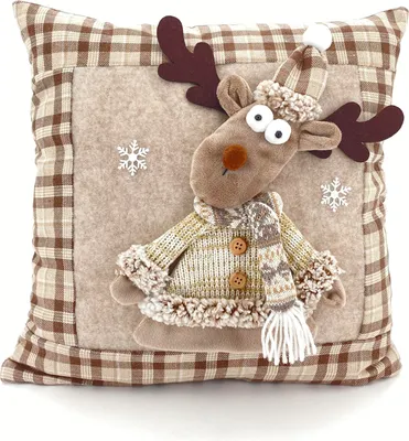 Produktbild von heimtexland ® Dekokissen Bezug Weihnachten Filz Plüsch 3D Deko Kissenhülle mit Applikation Weihnachtsdeko Kissen Typ832 Elch
