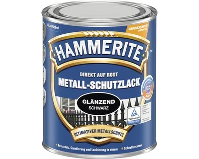 Produktbild von Hammerite Metall-Schutzlack Glänzend, Fertig gemischt, Zaun, Möbel, Treppe, Fenster, Metall, Glänzende Oberfläche, Schwarz, 10 m²/L, Schwarz