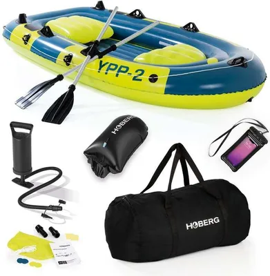 Produktbild von Hoberg Schlauchboot 2-Sitzer Für 2 geeignet Mit 2 Sitzbänken 2 Paddeln Pumpe Reparaturset 2 Angelhalterungen Dry Bag weiteres Zubehör Material PVC