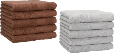 Produktbild von Betz 10 Stück Gästetücher 30x50 cm PREMIUM 100% Baumwolle Set Farbe: nussbraun und silbergrau
