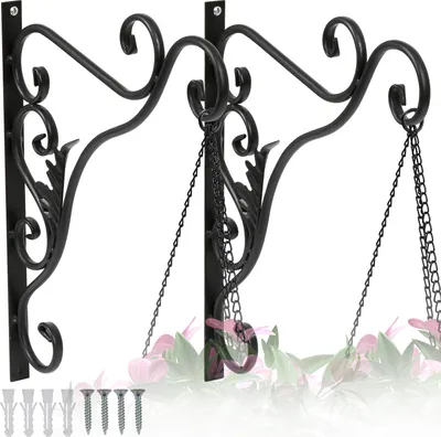 Produktbild von Faziango Blumenhaken 4er Set mit Blättern, Metall Schwarz Wandhalterung für Pflanzen und Gartendeko