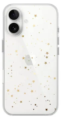 Produktbild von Flexible Hülle für das iPhone 16, TPU Silikon transparent, kleine, goldene Sternchen