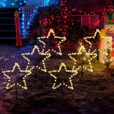 Produktbild von LED Leuchtstäbe 45cm 6er Stern Garten LED Leuchtstern Warmweiß LED Lichterkette