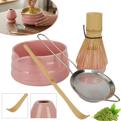 Produktbild von Matcha Besen Set, Matcha Set Rosa 5 Teiliges für Matcha-Liebhaber, Matcha Schale mit Auslauf