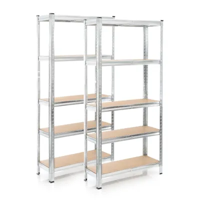 Obrázek produktu pro Wiltec sada 2x těžký regál 180x90x30cm, celkové zatížení 875 kg, pozinkovaný ocelový regál bez šroubů, zátěžový regál s 5 policemi, dílenské regály