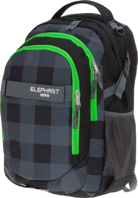Produktbild von Schulrucksack 3 Teile Set Jungen Mädchen Elephant Hero Signature Rucksack Schulmappe Box 12609 Karo Plaid Grün rsmb