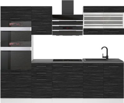 Immagine prodotto di Cucina Belini blocco cucina Tracy - mobili da cucina 240 cm cucina componibile completamente attrezzata senza elettrodomestici con pensili e basi, senza piani di lavoro, ebano reale