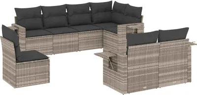 Produktbild von vidaXL 8-tlg. Garten-Sofagarnitur mit Kissen Hellgrau Poly Rattan
