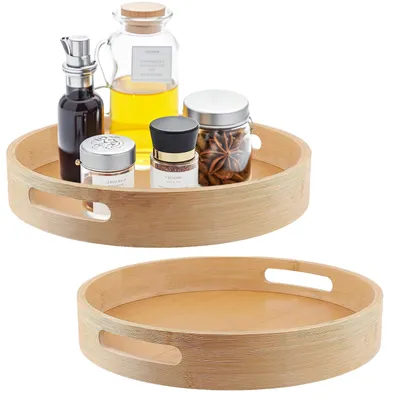 Drehplateau aus Bambus, 2 Stück, 30 cm, Holz, Gewürzregal