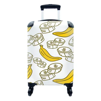 Produktbild von MuchoWow® Koffer Handgepäck Trolley Rollkoffer Kleine Reisekoffer mit 4 Rollen - Banane - Muster - Obst - Cabin Size < 55x40x23 cm & 55x40x20 cm - Fotokoffer - Kabinenkoffer - Boardgepäck - Reise-Box - Reisekoffer - Reisegepäck - Koffer mit Bild - Trolley für Kinder