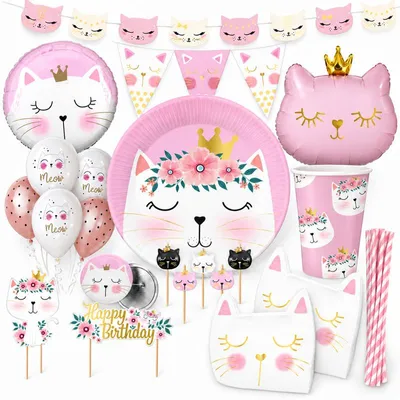 Produktbild von XXL Partyset Katze Gebutstag Deko Kindergeburtstag Party Katzengeburtstag Dekoration