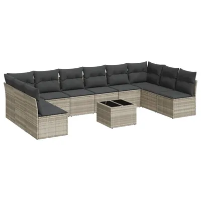 Produktbild von vidaXL 11-tlg. Garten-Sofagarnitur mit Kissen Hellgrau Poly Rattan
