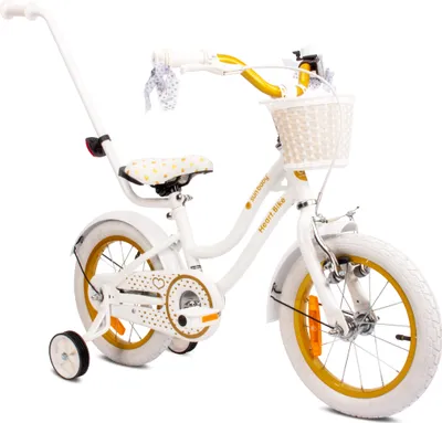 Produktbild von Mädchenfahrrad 14 Zoll Glocke Zusatzräder Schubstange Heart Bike Weiß Gold