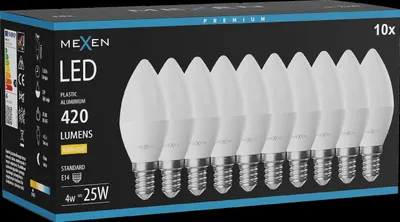 Produktbild von Mexen Nova 10x LED-Glühbirne E14, C37, 4W, Warm - 3000K, 420 lm - L102-E14-0430-01x10