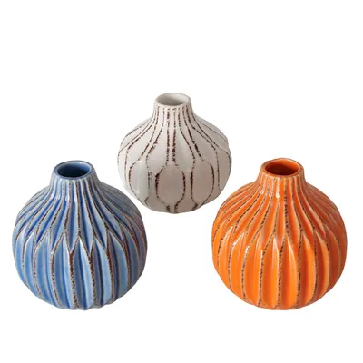 Produktbild von BOLTZE Dekovase 3er Set "Lenja" aus Keramik in blau/orange/weiß, Vase