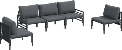 Immagine prodotto di vidaXL Set di divani da giardino con cuscini 5 pezzi in acciaio nero