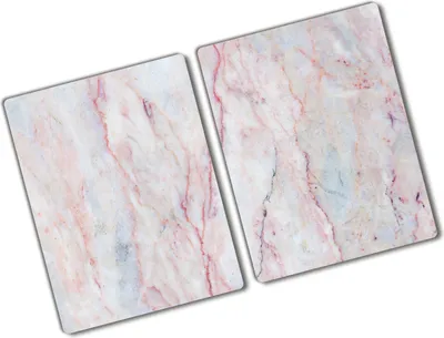 Produktbild von Tulup Glas Herdabdeckplatte - 2x40x52 cm - Glaskeramikkochfeld-Abdeckung Spritzschutz Glasabdeckplatte Kochplattenabdeckung und Schneidebrett - Zweiteilig - Sonstige - Marmor - Beige