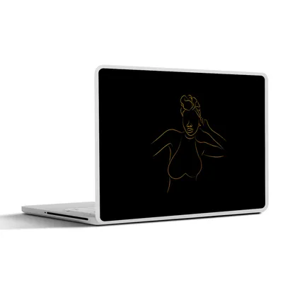 Produktbild von MuchoWow® Laptop Aufkleber Sticker Cover Frau - Schwarz - Gold - Strichzeichnung 40x30 cm - Laptop Dekoration - Selbstklebend