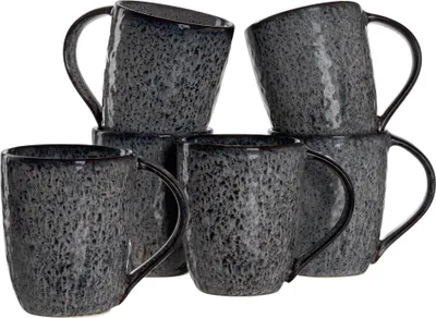 Produktbild von Leonardo Matera Keramik-Tassen 6er Set, spülmaschinengeeignete Kaffee-Tassen, 6 mikrowellenfeste Tee-Tassen, Becher mit Glasur,  grau, 430 ml, 018563