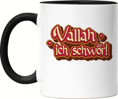Produktbild von Vallah ich schwör Tasse Schwarz Türkisch Arabisch Lustig Spruch Humor Statement Witz