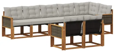 Image de vidaXL Ensemble de canapés d'extérieur avec coussins 8 pièces Naturel et gris clair