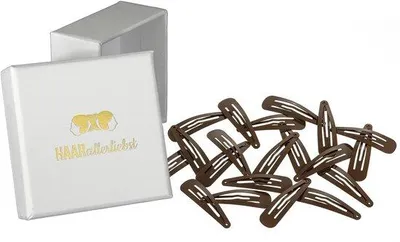 Produktbild von Kinder- und Frauenhaarspangen normale Länge - 20 Stück braun (5 cm) inkl. weißer Aufbewahrungsbox - Ideal für normales braunes Haar