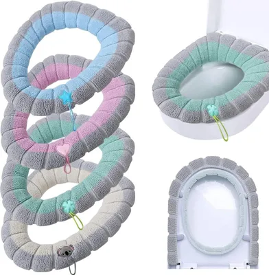 Produktbild von 4 Stück Toilettensitzauflage WC-Sitzbezüge mit Griff Weich Badezimmer Toilettendeckel Abdeckung Kissen Dicker Dehnbar Waschbar Universalgröße, Badezimmer WC Sitz Komfort