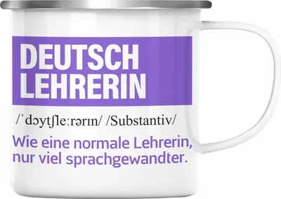Produktbild von Trendation - Deutschlehrerin Geschenk Emaille Tasse Geschenkidee Abschied Abschiedsgeschenk Geburtstag Deutsch Lehrerin (Silber)
