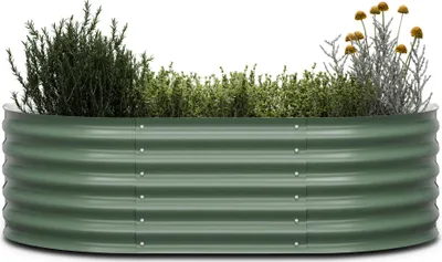 Image de Blumfeldt High Grow Extended Jardinière Surélevée, 300L en Acier Galvalume Résistant à la Rouille & Gel, Design Semi-Circulaire 150x60x43cm, Montage Facile - Jardiniere Exterieur pour Fleurs & Légumes