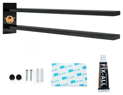Immagine prodotto di Intirilife portasciugamani in acciaio inox da incollare e forare in nero - 40x10x6 cm - supporto a 2 braccia per asciugamani ospite portasciugamani a parete bagno cucina incl. accessori di montaggio
