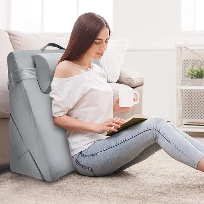 Produktbild von COSTWAY 3-teiliges orthopädische Kissen-Set, Neigungskissen Kopfkissen Lesekissen ergonomisch Stützkissen mit abnehmbarem & waschbarem Bezug zum Schlafen und Lesen