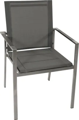 Produktbild von TPFGarden STAPELSESSEL Runcorn - 4er-Set Gartenstuhl mit Gestell aus Edelstahl poliert, Sitzfläche + Rückenlehne Kunstgewebe gepolster anthrazit, Armlehnen Kunstholz grau, BxTxH: 56x60x85 cm